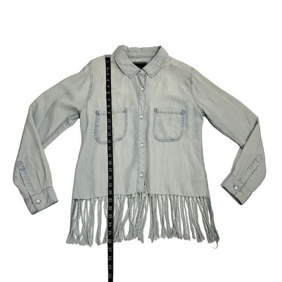 Rails Light Blue Wash Small Fringed Long-Sleeve Button-Down Soft Lyocell Shirt - Picture 9 of 13
